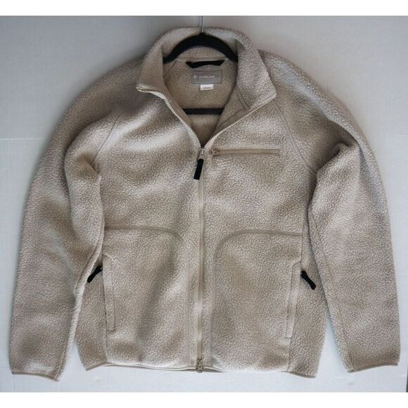 Everlane Women's Sz L Beige ReNew Faux Sherpa Teddy Fleece Full Zip Jacket - Picture 8 of 9